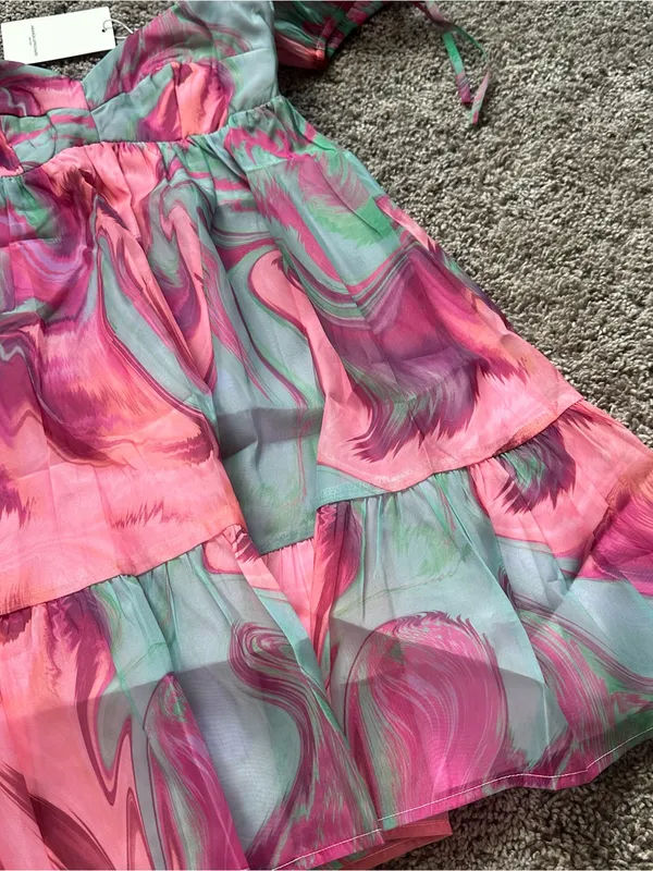 Amanda Uprichard Pink & Teal Marble Mini Dress - Image 4