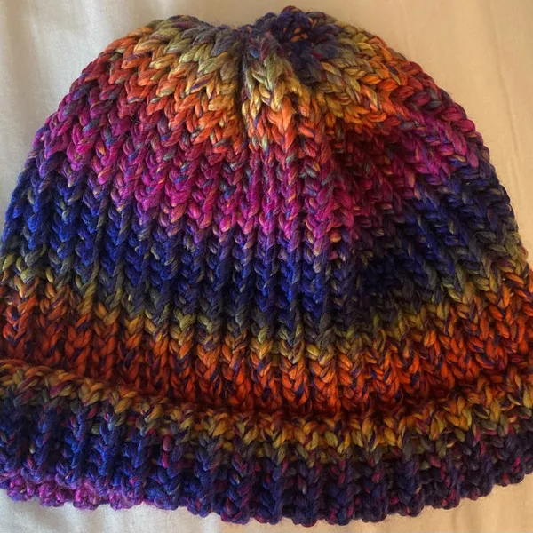 Handmade multicolor knit beanie hat for adults for winter Red - Image 5