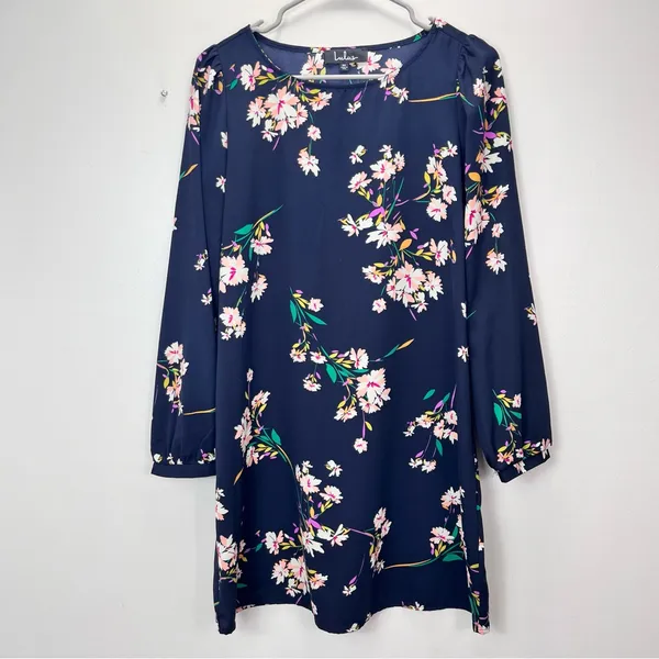 Lulus Herbaceous Babe Navy Floral Print‎ Long Sleeve Shift Dress MEDIUM - Image 5