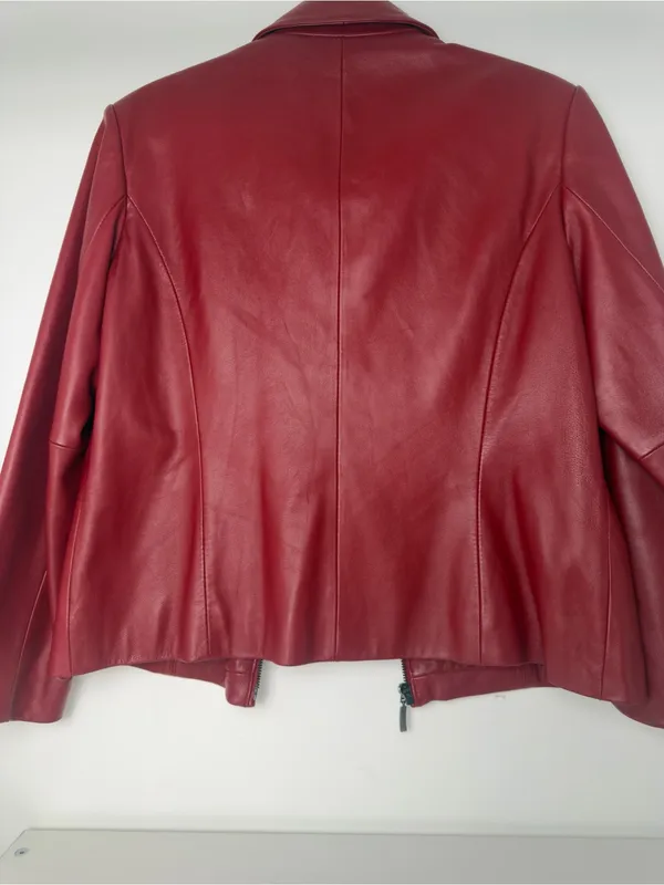 Preston & York Crimson Red Leather Zip Jacket - Image 5