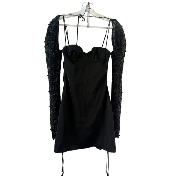 Oh Polly Geneva Long Sleeve Embellished A-line Mini Dress in Black Size 0 New - Image 4