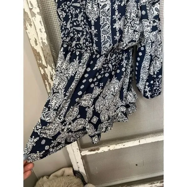 NWT Altar'd State Bohemian Blue Off the Shoulder Shirt‎ romper new size large - Image 4