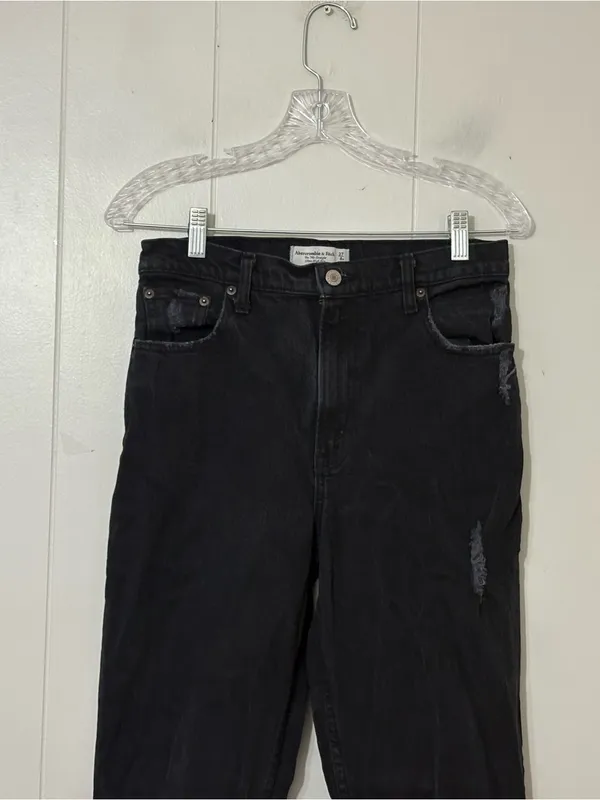 Abercrombie & Fitch 90s Straight Jeans Black Ultra High Rise Distressed Size 27 - Image 2