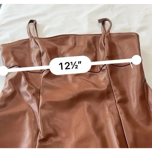 Kurious Los Angeles Brown Faux Leather Square Neck Strappy Back Mini Dress S - Image 12
