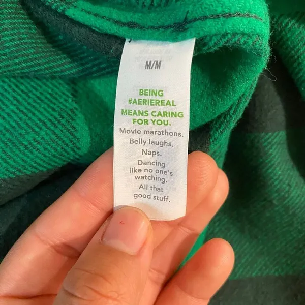 Aerie Green Plaid Flannel Shirt Button Down Cozy Oversized Top Size M - Image 5