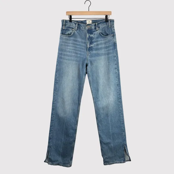 ANINE BING Jeans Nordic Blue Roy Organic Cotton Relaxed Straight Split Hem 30 - Image 2