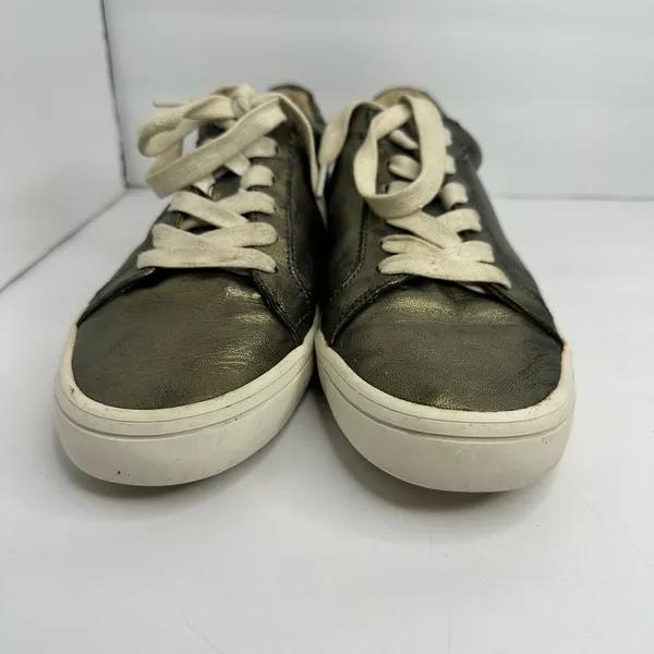 Frye Womens 8.5 Kerry Metallic Leather Low Top Sneakers Gold Pewter Urban Chic - Image 2