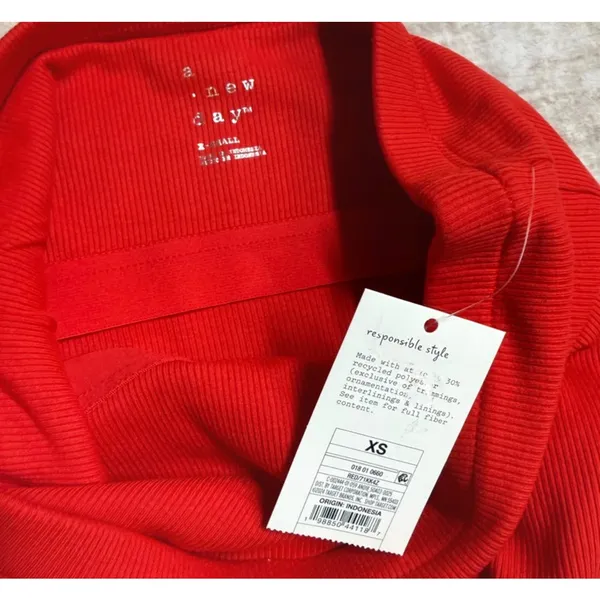 A New Day Women XS Red Ribbed Tube Top Bra Liner Stretch Y2K Basic Going Out New - Image 5