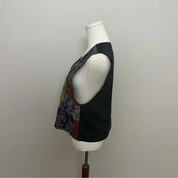 Vintage Patchwork Vest Embroidered Floral Birds Art To Wear Wood Toggle Buttons - Image 6