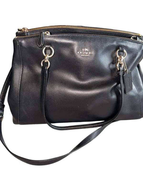 Authentic Coach Black Pebbled Leather Top-Handle Shoulder Bag with Gold Hardware - Image 6