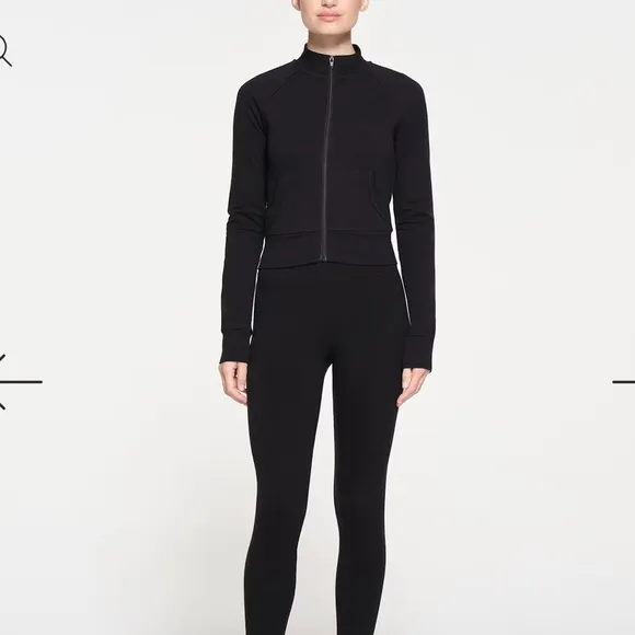 Skims‎ Women’s M Zip Up Track Jacket Charcoal Black Cropped Sporty Loungewear - Image 7