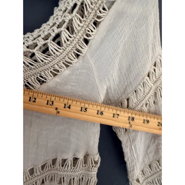 Boho Crochet Macrame Handkerchief Hem Tunic Top Cream‎ V-Neck Festival Gauze L - Image 5