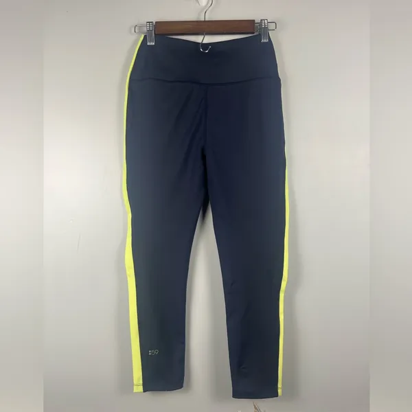Splits59 Navy yellow striped cropped high rise leggings size medium - Image 4