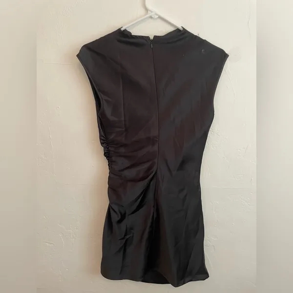 Forever 21 Silk Black Mini Dress with Cowl Neck and Ruching - Image 5