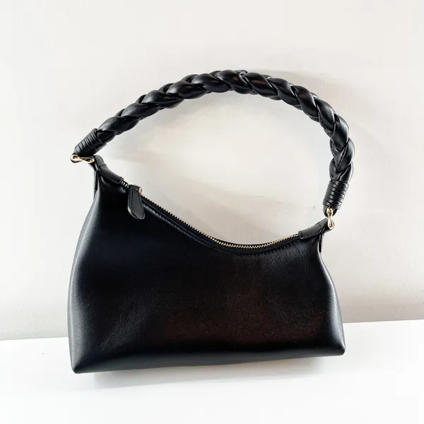 Aupen Nirvana Calfskin Leather with Gold-Tone Metal Shoulder Handbag Noir Black - Image 4