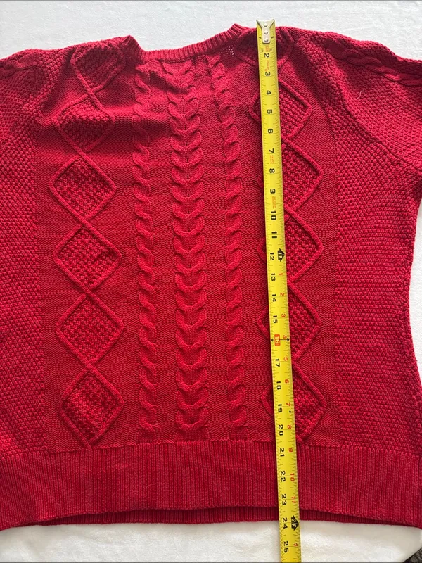Pendleton Cashmere Cotton Blend Red Cable Knit Crewneck Sweater - Image 6