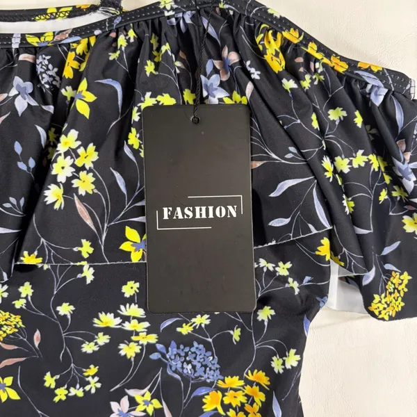 Fashion Womens Black Floral Off Shoulder‎ Ruffle One Piece Swimsuit Size L NWT - Image 3