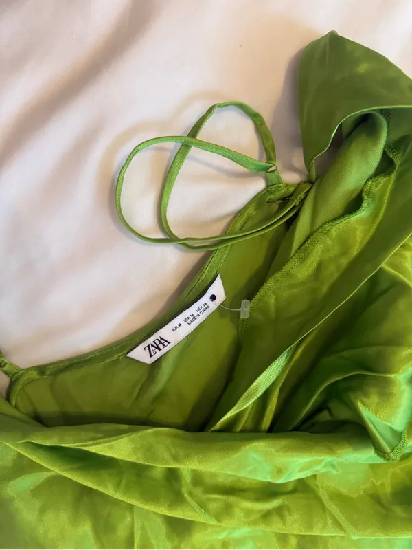 ZARA | Slip Midi Dress with Wrap Detail in Lime Green | M - Image 4