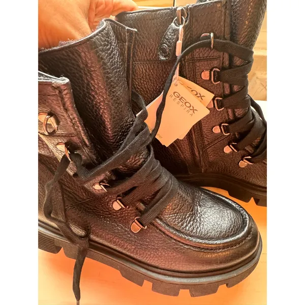 Geox Vilde Combat Boots Black Lace Up Edgy Street Style Size 38 US 8 - Image 8