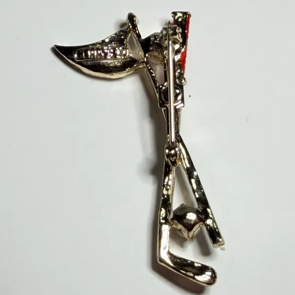 Gerrys Vintage Gold Tone Red Enamel Golf Club Brooch‎ Faux Pearl Pin - Image 5