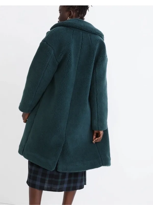 Madewell (Re)sourced Sherpa Teddy Coat NC578 Womens Medium Green Boucle Plush - Image 3