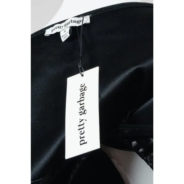 Pretty Garbage Hater Vegan Faux Leather Ruched Crop Top Black Woman's Small NWT! - Image 9