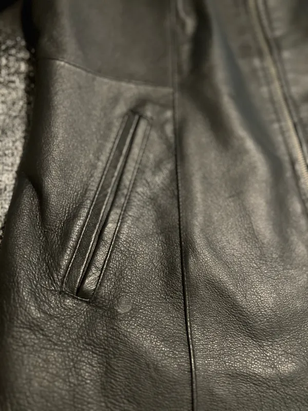 Womens M Marc Mattis Black Genuine Leather Minimalist Moto Full Zip Jacket - Image 6