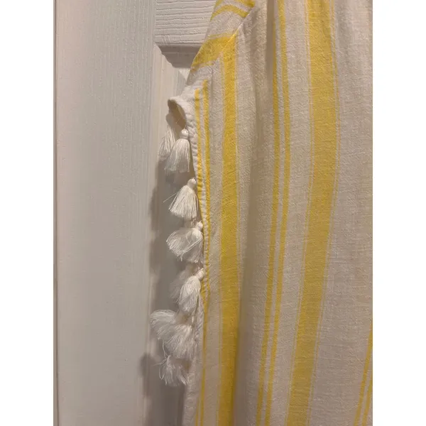 C&C California Women Yellow White Striped Tassel Trim Swim Cover Up Tunic Large - Image 4