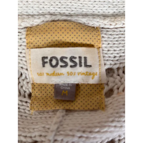 Fossil Cream Pointelle Knit Longline Open Front Duster Cardigan Casual Layer - Image 7