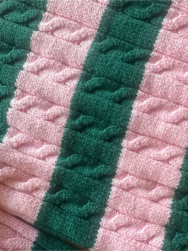 All in Motion Cable Knit Sweater Pink Green Striped “Take It Easy” XS Cozy - Image 3