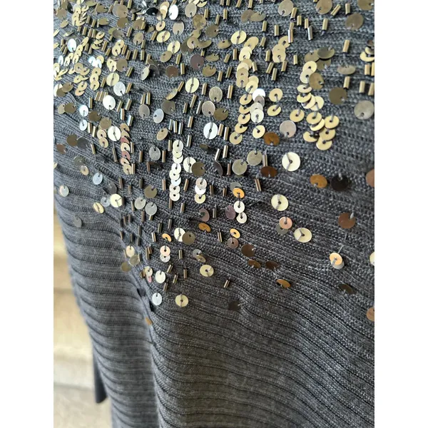 Vintage Y2K Cache Off the Shoulder Grey Sequin Long Line Sweater Mini Dress - Image 5