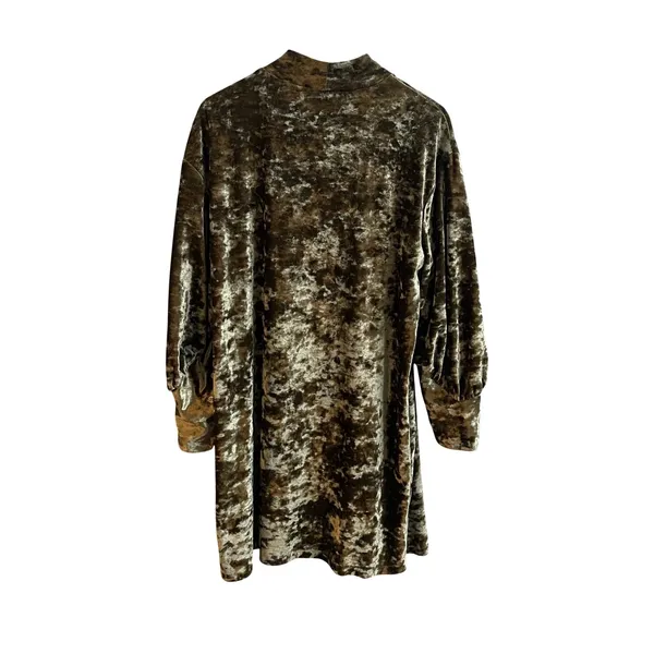 Bimba y Lola Velvet Dress Womens M Olive Green Whimsigoth Mock Neck Button‎ Cuff - Image 6