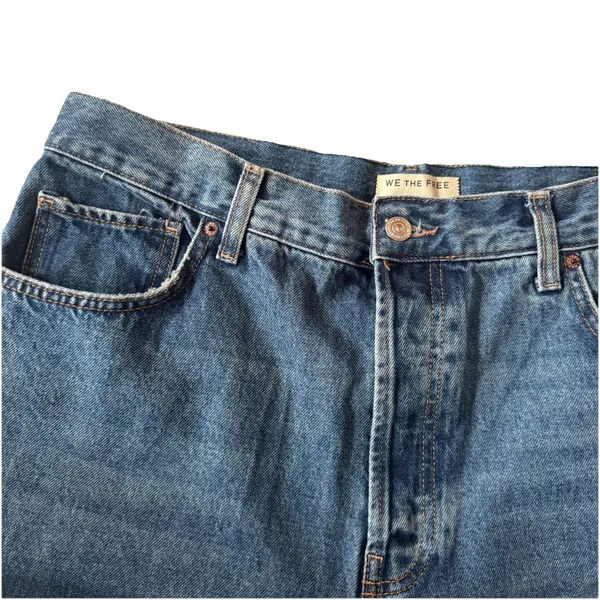 We The Free High Rise Wide Leg Jeans‎ Size 31 Blue Raw Hem Boho - Image 3