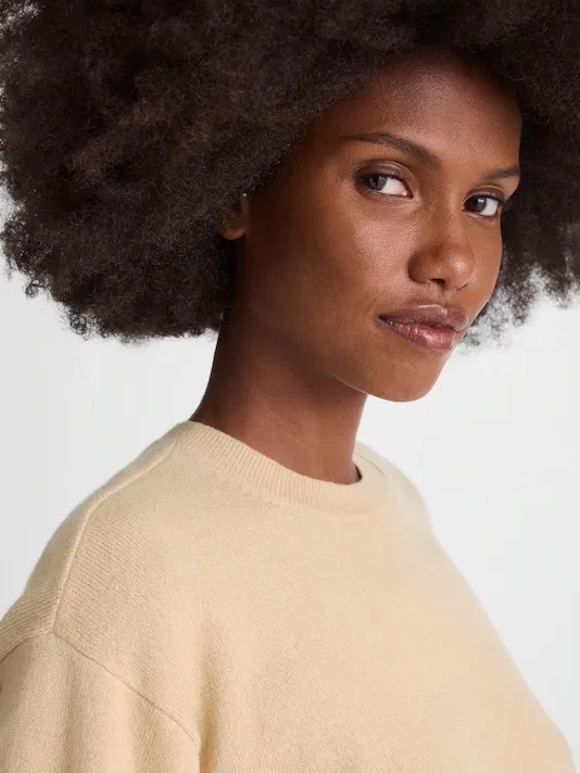 Madewell Relaxed Sweater Tee in 100% Cashmere short sleeve cream/beige Sz XL NWT - Image 4