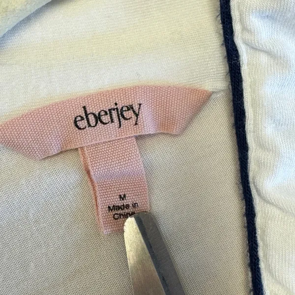 Eberjey Gisele Short Sleeve Pajama Top White Navy Piping Modal Size Medium - Image 6