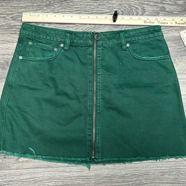 Free People We the Free Zip It Up Mini Jean Skirt Green Cotton size 31‎ *251 - Image 13