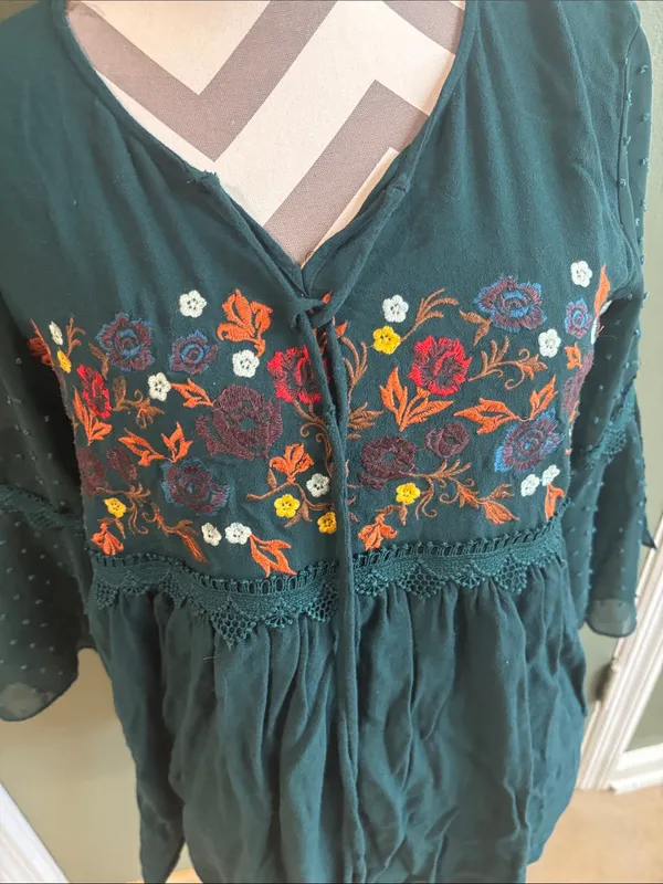 Altar'd State Teal Embroidered Boho Tunic - Image 3