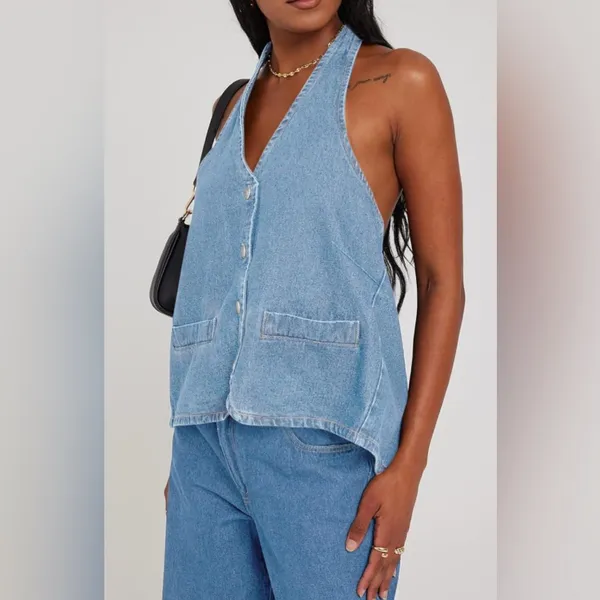 NWT Women’s‎ Denim Halter Open Back Vest Top - Image 4