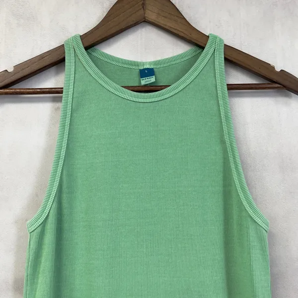 Old Navy Ribbed High Neck Mini Dress Womens L Stretch Minimal Coastal Soft‎ Girl - Image 2