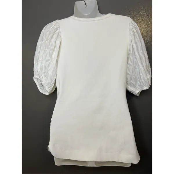 Pilcro Shirt Womens Small White Henley Puff Short Sleeve Textured Tee Top - Image 5