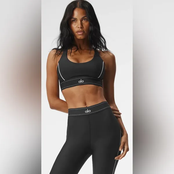 NWT Alo Yoga Airlift Suit Up Removable Pads, adjustable straps Black & White XS - Image 2