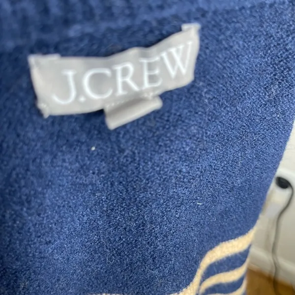 J. Crew Navy and Tan Striped chunky crewneck Sweater size XL - Image 6