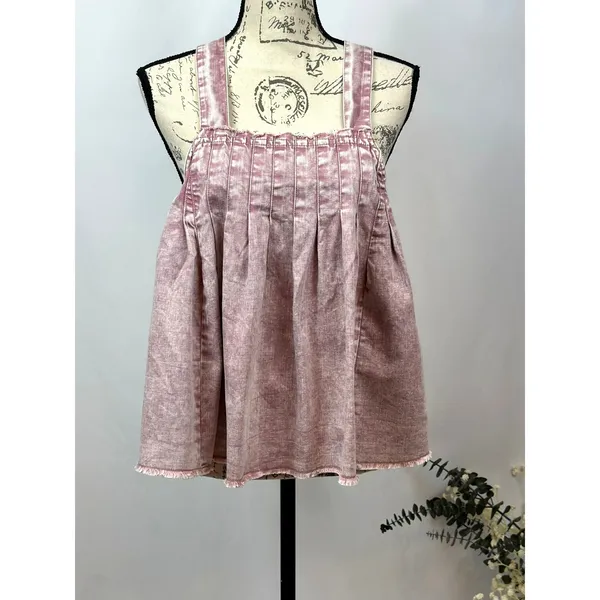 Free People Marina Denim Babydoll Crop Top Distressed Purple XL - Image 7