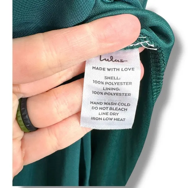 Lulus NWOT Radiant Charisma Emerald Chiffon Ruched Tie-Strap Maxi Dress Medium - Image 10