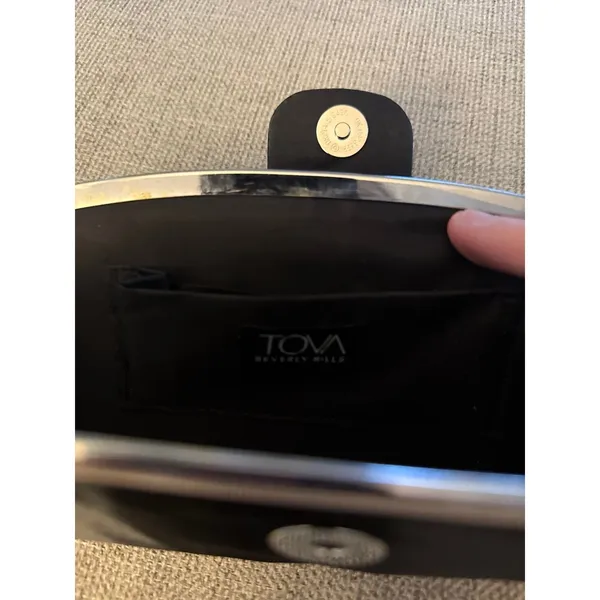 TOVA Beverly Hills Black Satin Evening Clutch‎ Purse Rhinestone Butterfly - Image 4