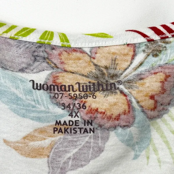 Woman Within Plus Size 34/36W Top‎ 4X Floral Babydoll White Tropical Pockets 105 - Image 10