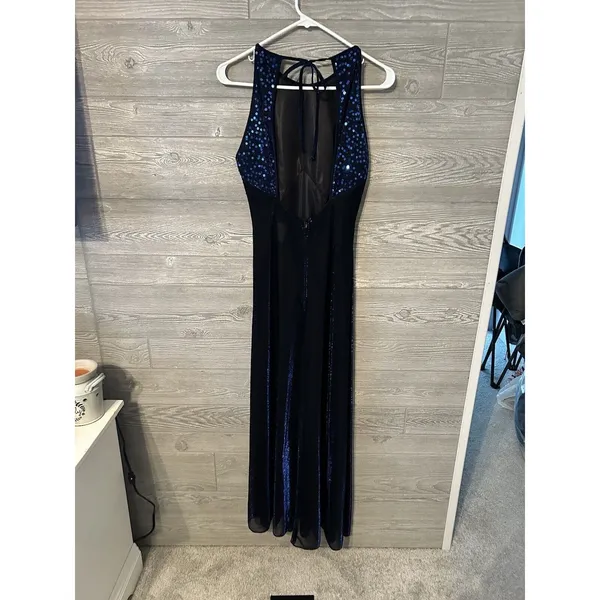 VTG BLONDIE and ME EVENING, Size 9/10,‎ Blue Sparkle/Lined Dress w/Sequins. Mesh - Image 4
