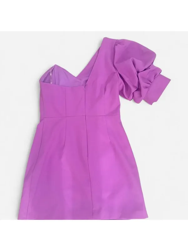Purple DO+BE one shoulder mini dress with statement puff sleeve - Image 3