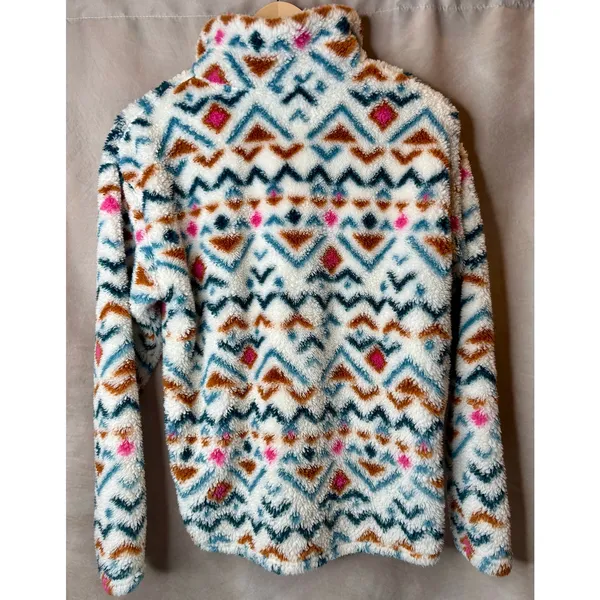 Eddie Bauer Aztec Sherpa Fleece 1/4 Zip Pullover Cozy Geometric S - Image 2