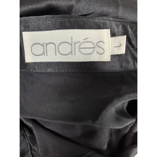 Womens Andres Silk Button Down Shirt Black Size L - Image 5